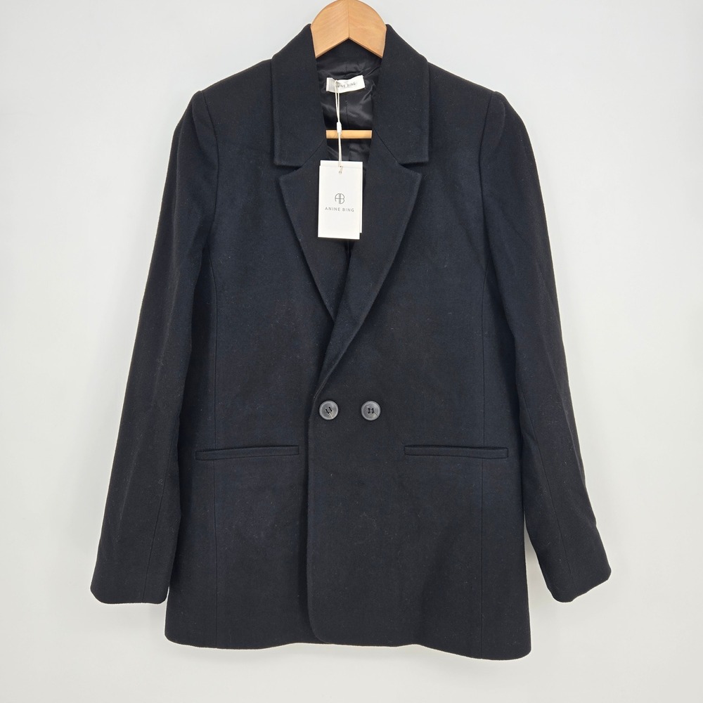 NWT Anine Bing Womens S Black Madeleine Oversized Blazer Suit Jacket Wool Blend